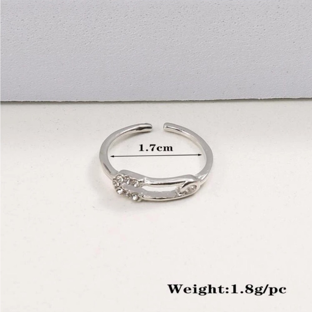 SILVER SAFETY PIN CUFF RING - Picture 2 of 4